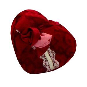 Vintage Heart-Shaped Red Velour Trinket Jewelry Box W/ Lace & Bow Design